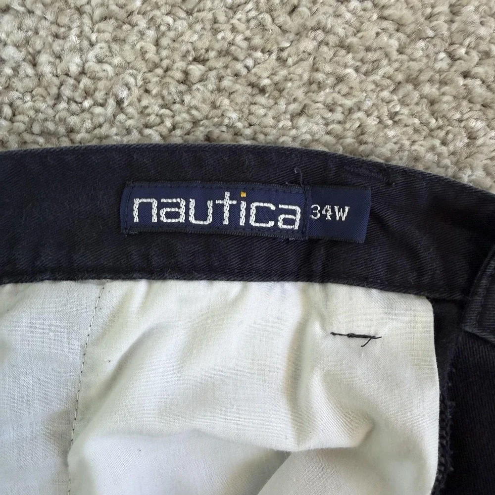 Nautica Chino Shorts Mens 34 Blue Pleated Cotton Relaxed Fit Casual Summer